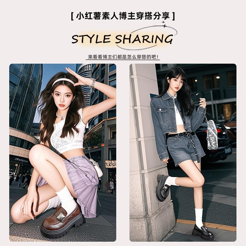 Foam sole sheepskin pad autumn new thick-soled small leather shoes versatile fashion single shoes women