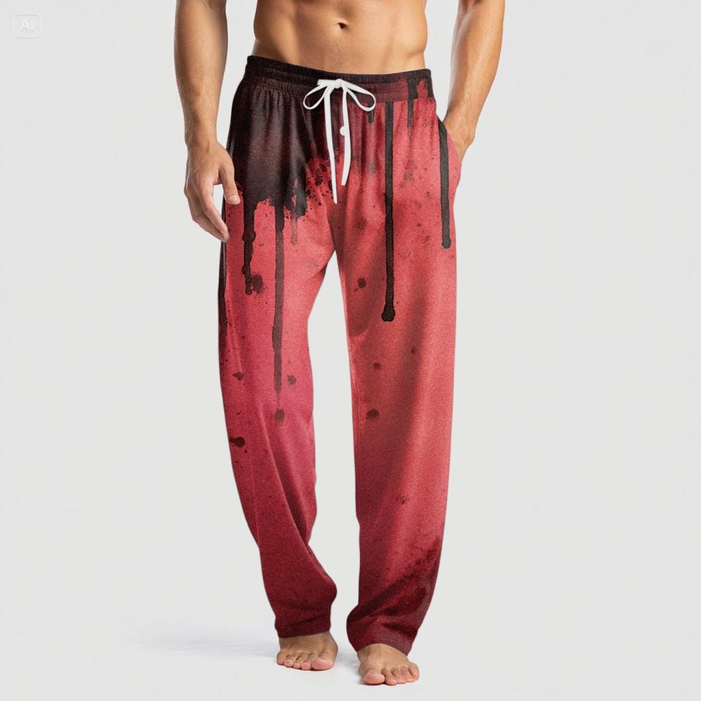 Men's Knitted Halloween Print Pocket Casual Pants Pajama Pants