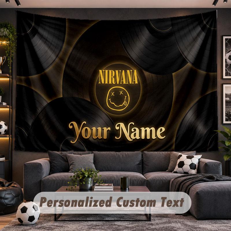 Wall Hanging Tapestry Custom NameNirvana Pattern Personalized Printed Fabric Wall Decor