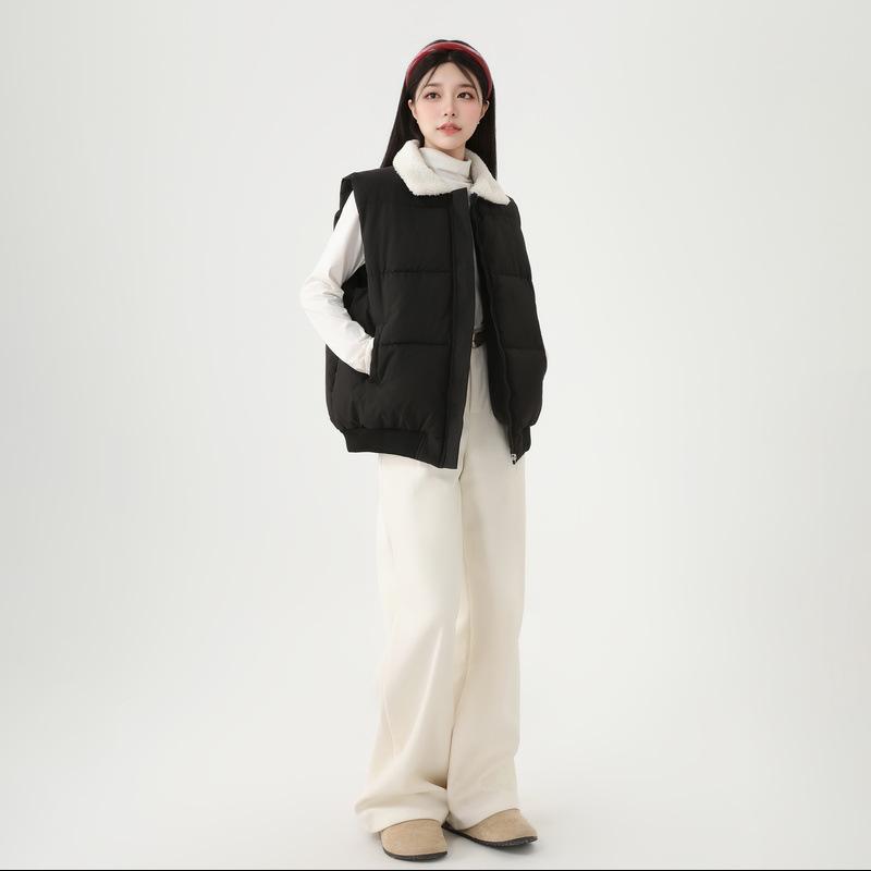 

Cotton vest women s autumn and winter lapel collar outer wear cotton vest vest vest jacket jacket XXL чёрный