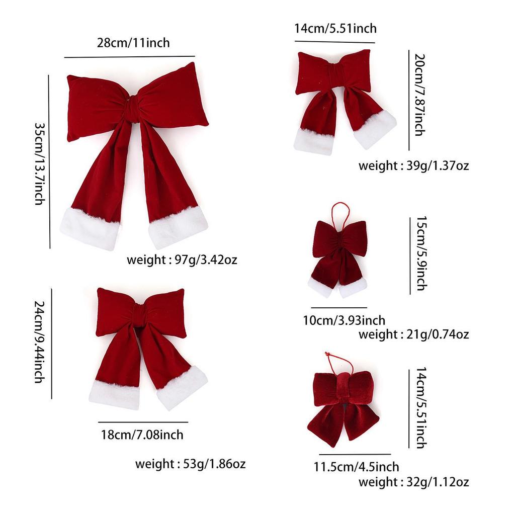 Red Velvet 3D Christmas Bow Ornament for Tree Decoration