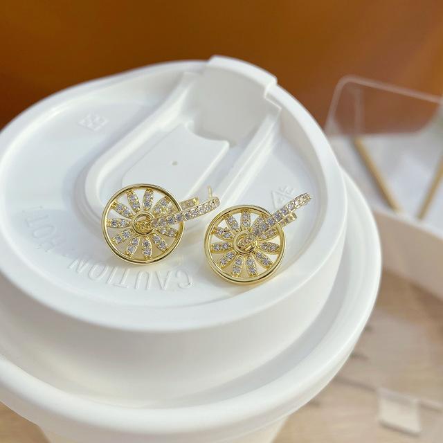 

Корейский дизайн модные ювелирные изделия изысканные серьги из настоящего золота 14 карат AAA с полным цирконием простые круглые женские повседневные серьги белый