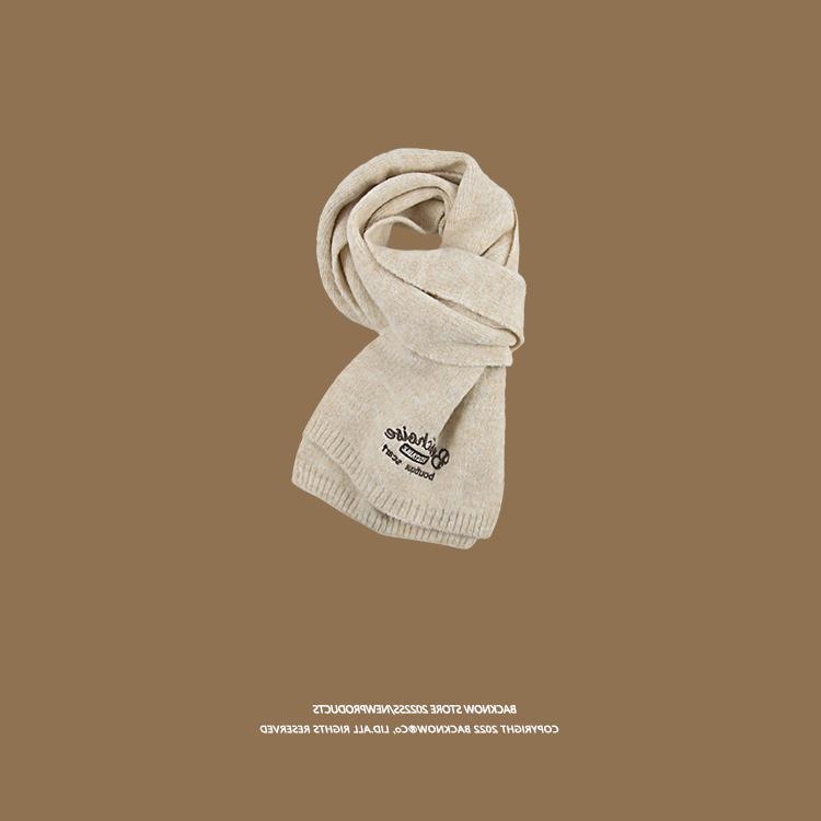 Imitation Cashmere Scarf for Girls in Winter New Korean Style Solid Color Fashionable Wool Small Scarf for Couples and Men