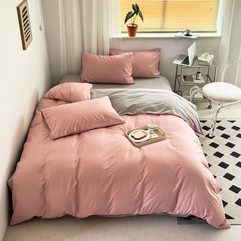 Pure Cotton Quilt Cover, Color Matching Four-piece Set, Pure Cotton, Pure Autumn and Winter Simple Single Product, Bedding, Duvet Cover