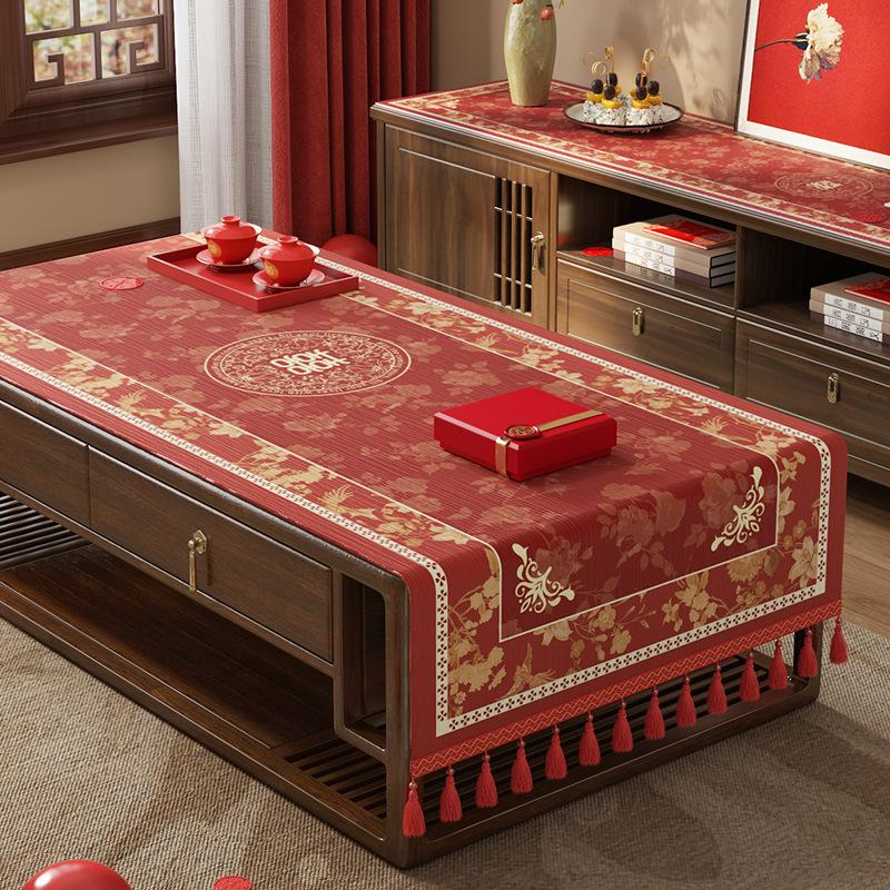 Wedding Coffee Table Cloth, Tablecloth, Red Festive Wedding Room Decoration, Living Room Happy Cover Cloth, Engagement Tablecloth