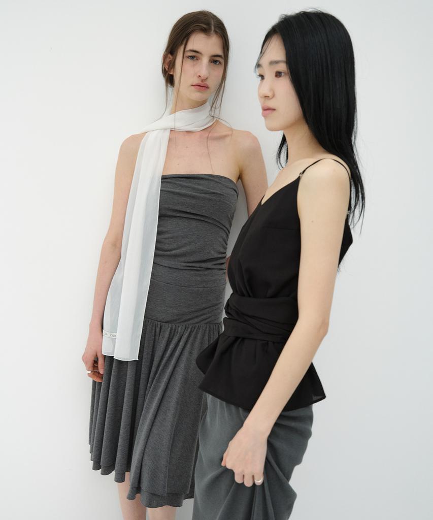 Loutaideu Two-Way Shirring Dress [Charcoal]