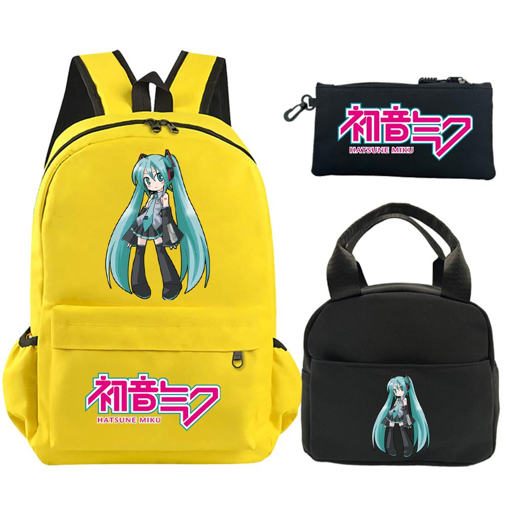 3Pcs/set Anime Hatsune Miku Printed Backpack with Shoulder Bag Pencil Case for Teenager Student Boy Girl Schoolbag Large Capacity Waterproof Bookbag
