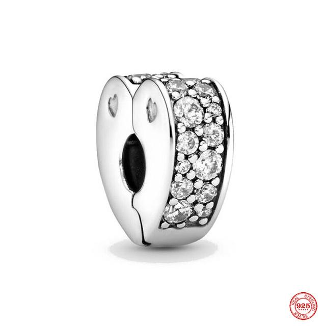 Neue 925 Sterling Silber Blue Planet Funkelnde herzförmige Clip-Charm-Perlen Fit Original Fashion-Armband DIY Schmuck für Frauen