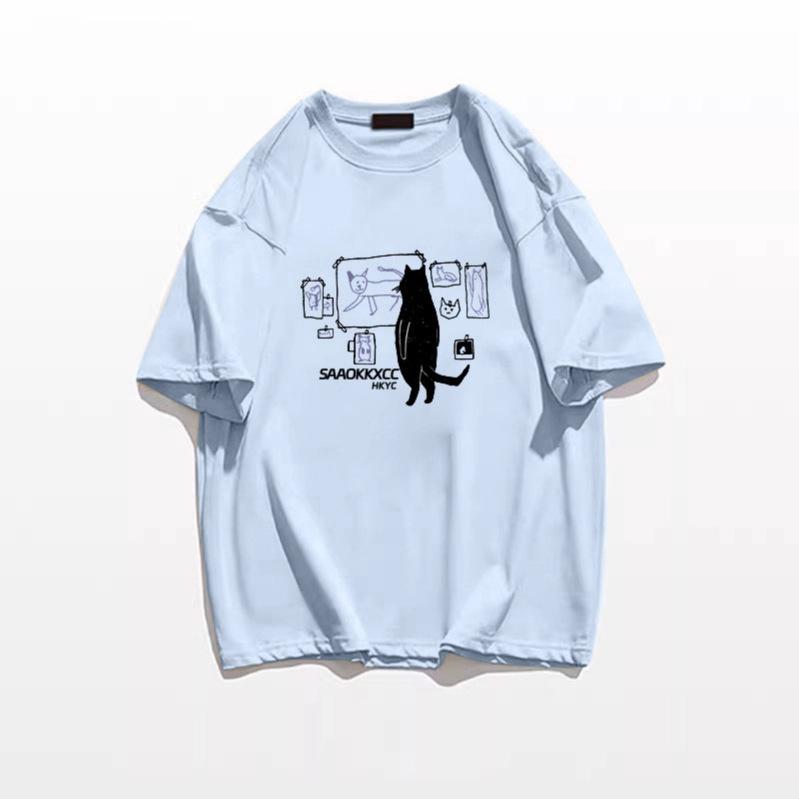 Pure cotton design American Hong Kong flavor short-sleeved t-shirt women's summer loose and unique chic half-sleeved couple's top tide
