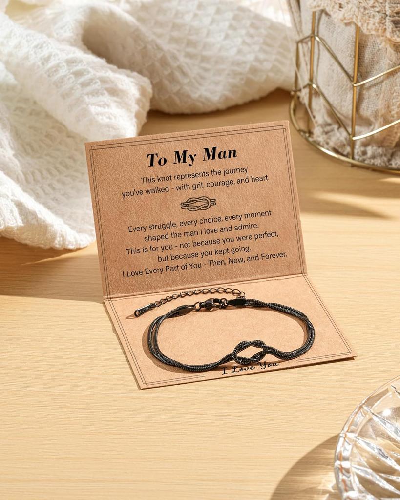 Men Bracelets To My Men/Husband/Son Bracelet Black Love Knot Bracelet Jewelry Christmas Birthday Anniversary Valentine Gift