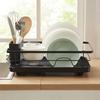 Modern Minimalist Water Drainage Dish Rack With Divided Storage For Kitchen Countertop Use
