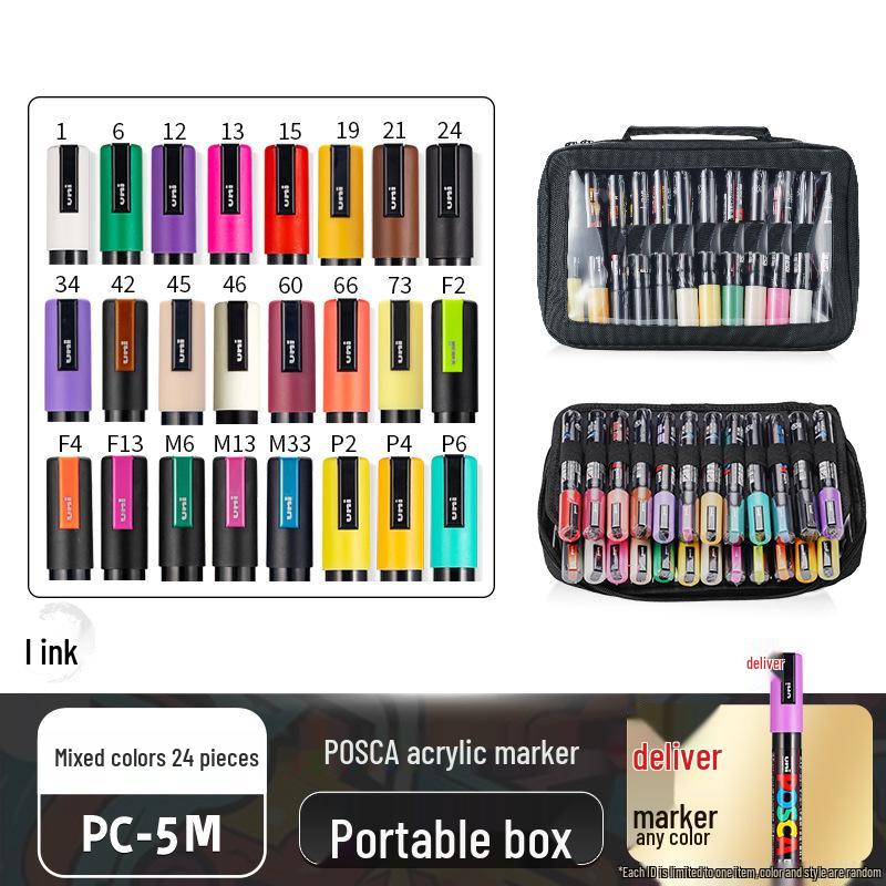 POSCA Treasure Color Acrylic Marker Set (Water-Based, PC-1M/3M/5M)