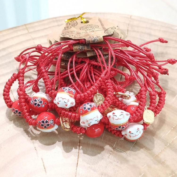 Cute Maneki Neko Couple Bangles Charm Versatile Lovely Ceramic Woven Bracelet
