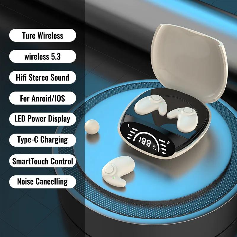 Invisible Earbuds Sleep Headphones Bluetooth 5.3 Noise Reduction Earbuds TWS Wireless Headsets Sport Stereo Earphones for Phone