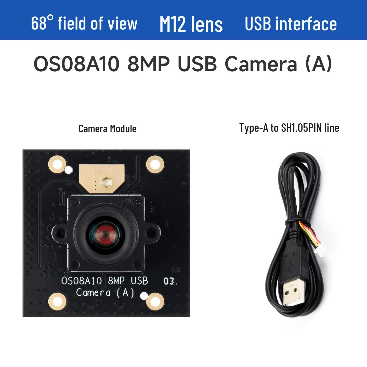 8MP M12 USB2.0 Plug & Play Camera Module with OS08A10 Sensor 8MP USB Camera (A)