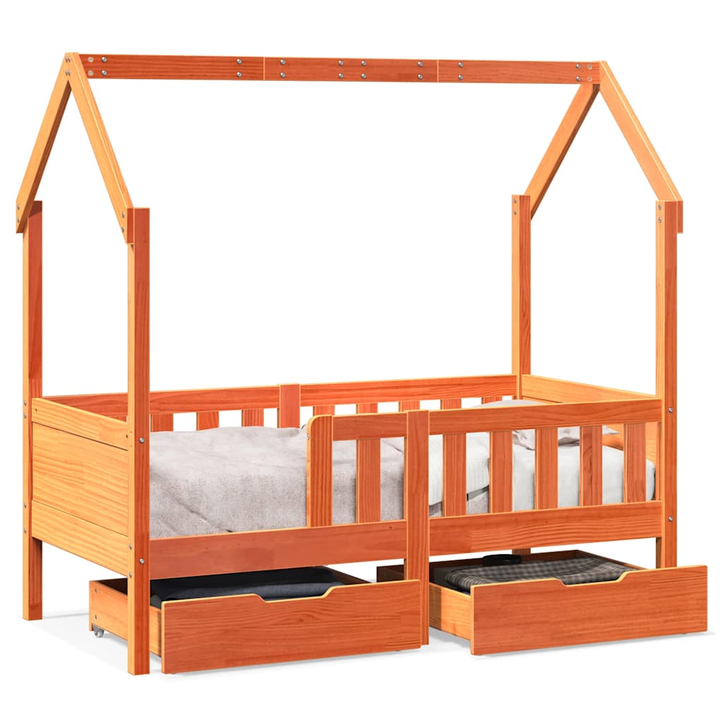 Kids Bed with Drawers 70x140 cm Solid Pine Wood