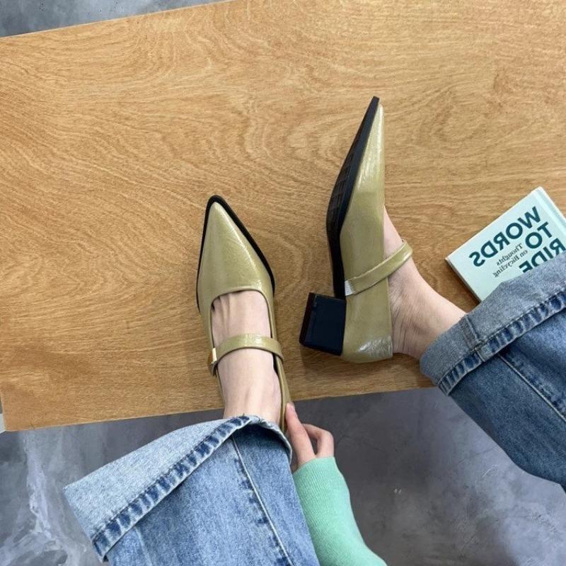 Summer New Style Square Heel Pointed Toe Shoes Women's High Heels Solid Color Sexy Fashionable Comfortable High Heels