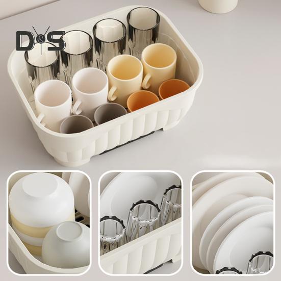 Countertop Utensil Caddy Dish Storage Box Efficient Draining Design Large Capacity Tableware Storage Container with Dustproof Lid