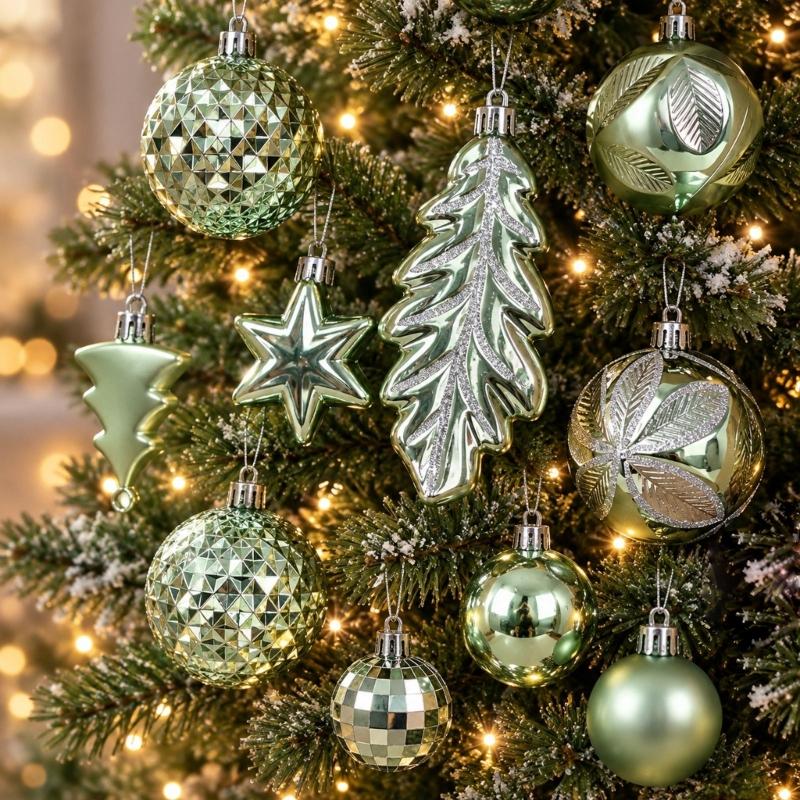 Feiertags-Kugel-Sortiment, 40-teilige Sammlung mit gemischten Oberflächen für Weihnachtsbaum, Kaminsims, Fensterbank und Veranda-Dekorationen