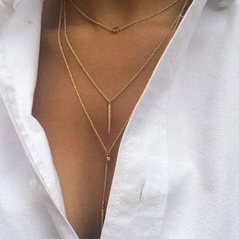 Creative Gifts New Exquisite Round Dot Hanging Rod Multi-layer Clavicle Chain Alloy Clavicular Bones Pendant Necklace Accessory