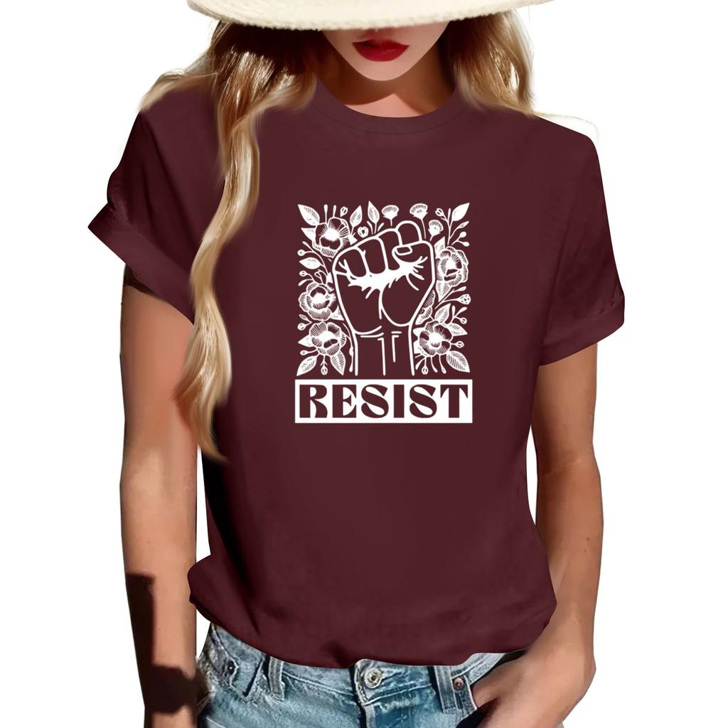 Adult Round Neck Casual Printed Short-sleeved T-shirt Top