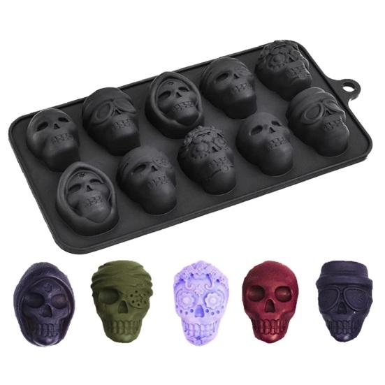 2Pcs Ice Cube Mold 10 Grids Skull Shape Spooky Snacks Halloween Events Molds Food Grade Silicone Easy Demold Baking Mold