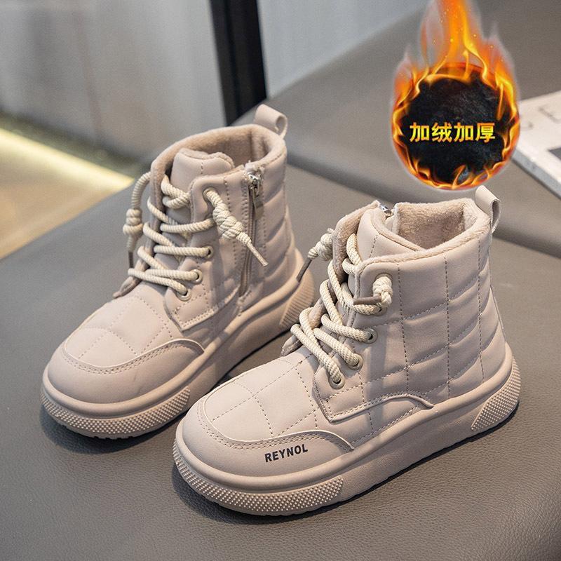 

Children s Cotton Shoes Autumn Winter New Leather Boots Girls Short Boots Soft Sole Loafers Boys Boots Fleece-Lined Cotton Boots 38Inner Length22.5cm хаки