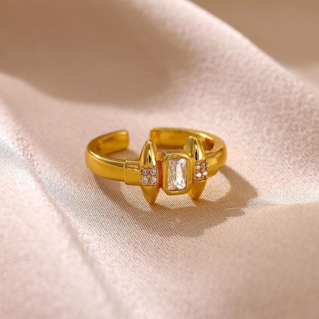 Fashion Gold Color Open Rings For Women Zirconia Moon Star Cross Adjustable Finger Ring Flower Romantic Aesthetics Jewelry Gift