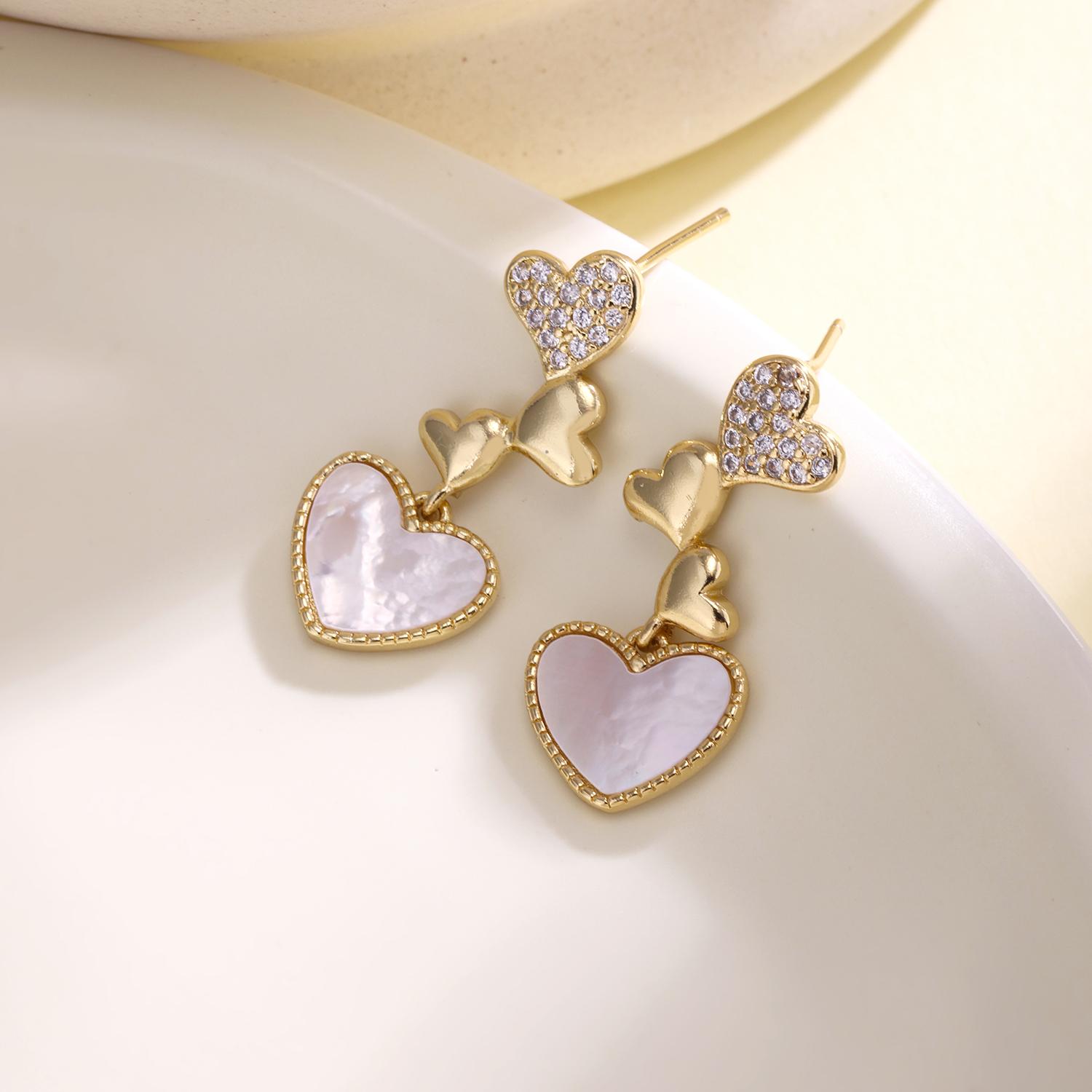 

Nidin New Trendy Love Heart Series Drop Earrings For Women Girls Cubic Zirconia Inlaid Shell Fashion Sweet Daily Party Jewelry