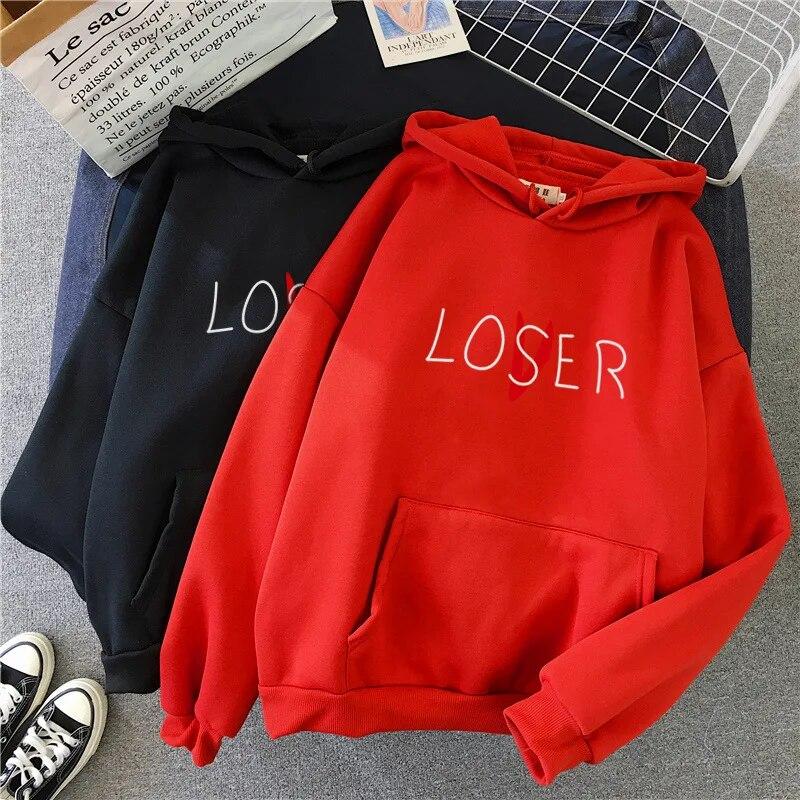 

Женские толстовки в стиле рок-панк, толстовки с буквами «Любовник-неудачник», свободная одежда с капюшоном в стиле Харадзюку, осень-зима, каваи, унисекс S