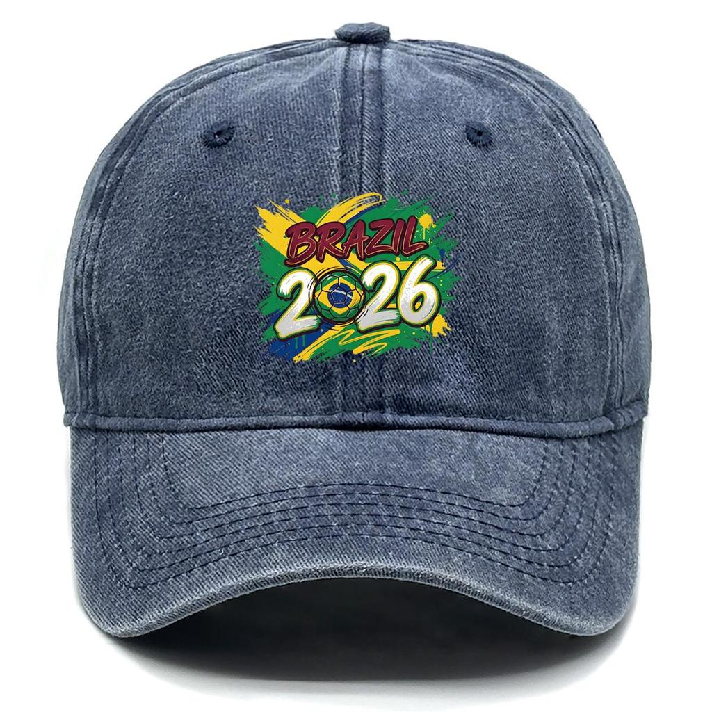 Baseball Hat With 2026 Football Soccer "BRAZIL" Flag Printed , Adjustable Sun Hat Hip Hop Non-Stretch Fabric Leisure Unisex Dad Hat