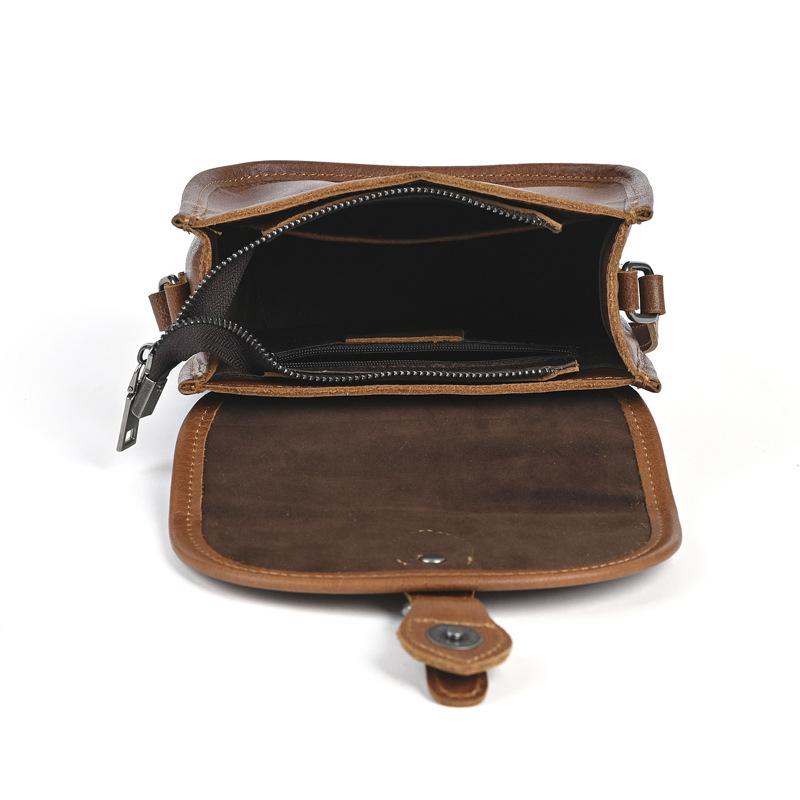 Johnature Všestranná jednobarevná malá čtvercová taška z pravé kůže retro hovězí ramenní crossbody taška