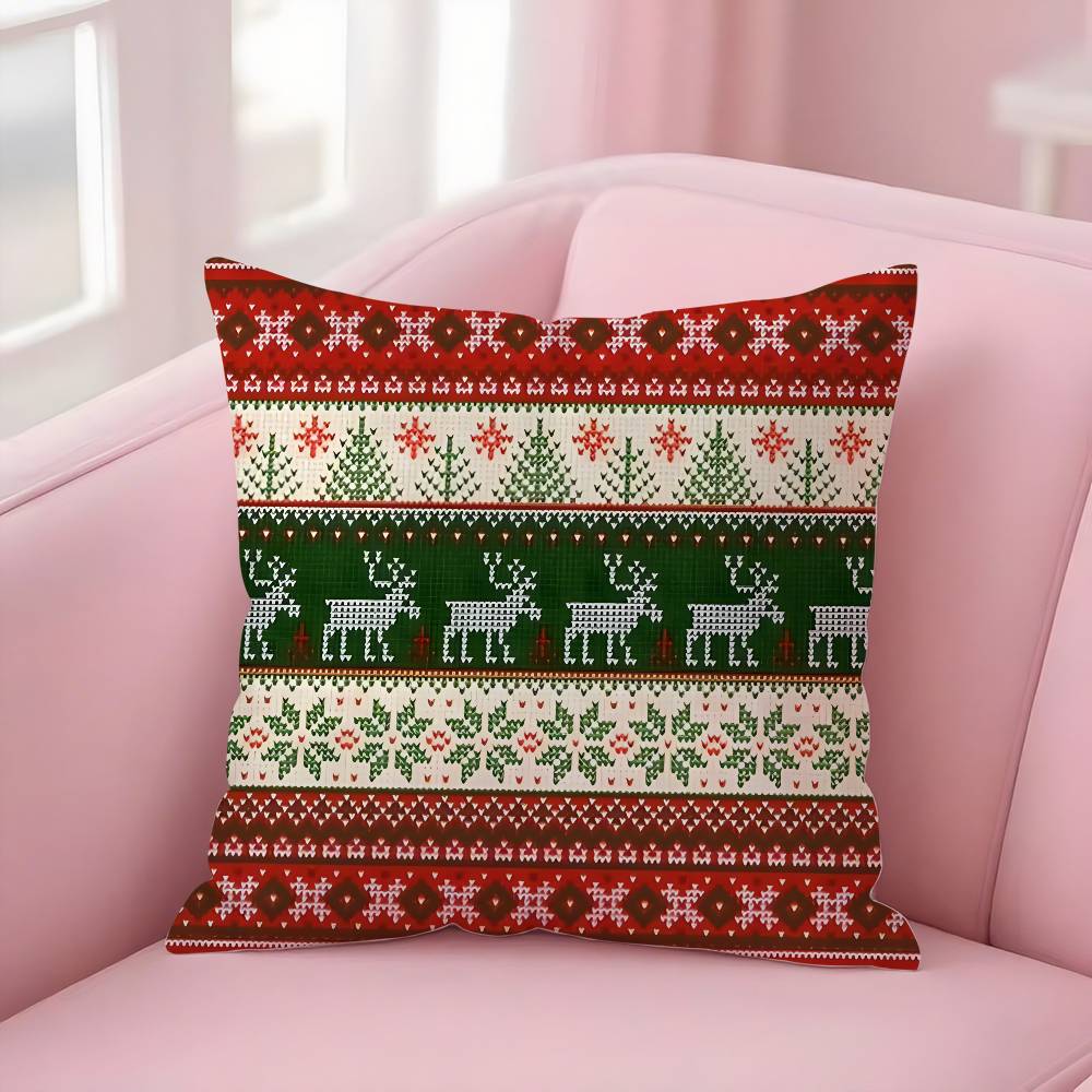 Christmas Plaid Pillow Case Sofa Short Plush Double-sided HD Printing Room Home Office Gift Cushion Cover