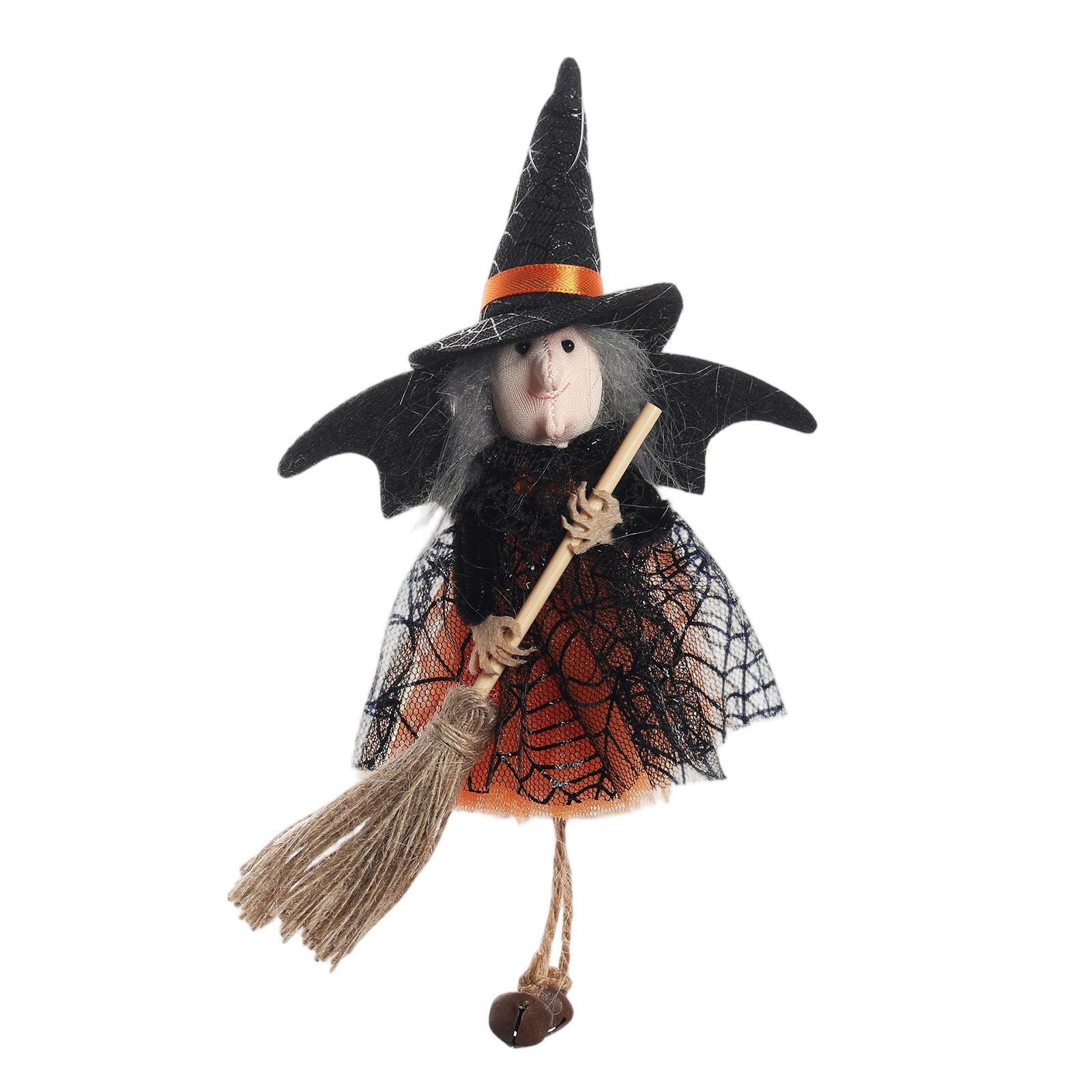 

Halloween Witch Hanging Decor Cute Broomstick Ornament Party Hanging Witch Decoration Witch Doll with Bells Halloween Gift One Size помаранчевий