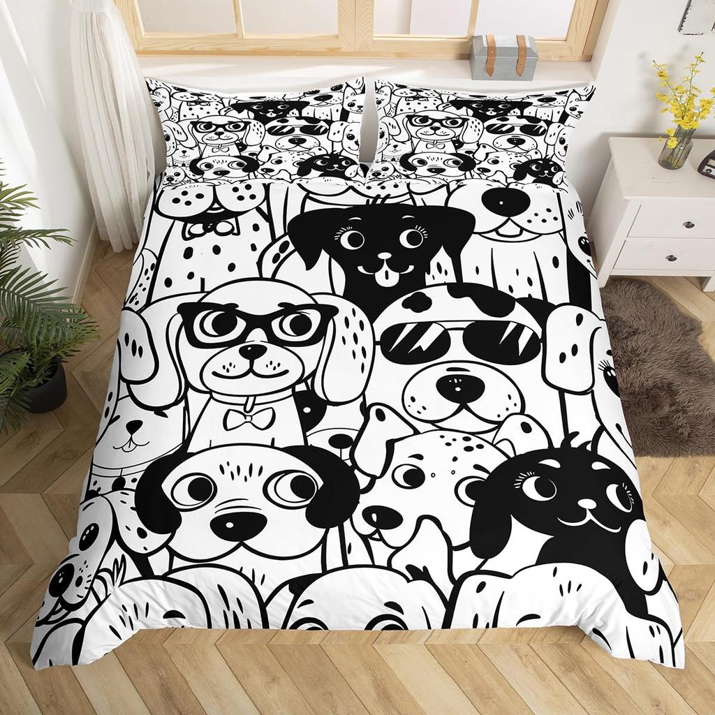 Dog Bedding Set King Full Kids Cute Cartoon French Bulldog Dogs Duvet Cover Watercolor Animal Comforter Cover Puppy Quilt Cover
