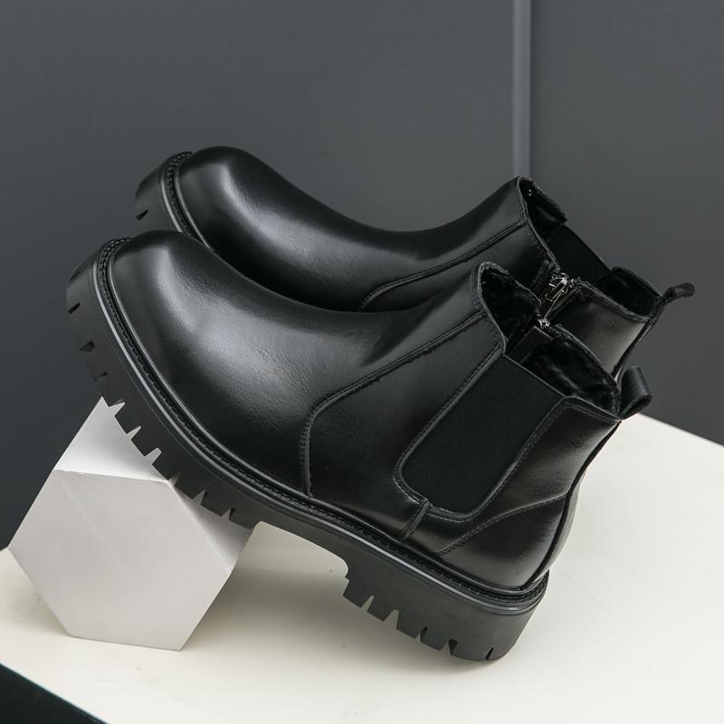 

Модные мужские повседневные ботинки с боковой молнией, кожаные модные высокие ботинки для мужчин, универсальные мужские ботинки для мотоциклистов, мужская обувь для ходьбы 44 чёрный