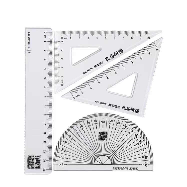 MG ARL96075 Transparent Ruler & Protractor Set - Confucius Temple Blessing, Straight Ruler, Set Square, Four-Piece Student Kit