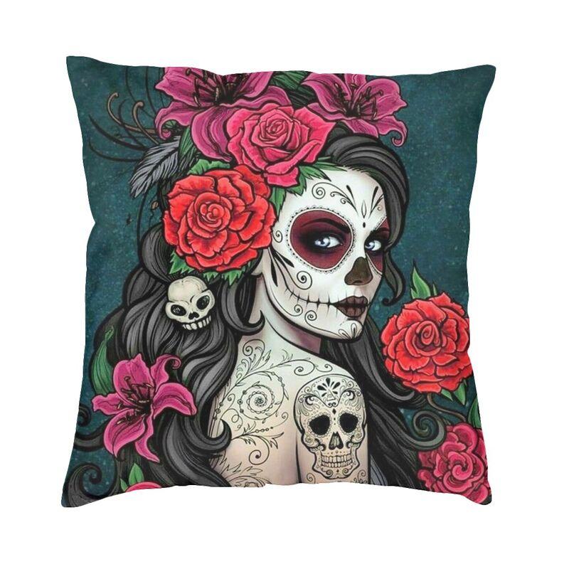 Day Of The Dead Sugar Skull Square Pillowcover Decoration Cushion Cover Throw Pillow for Sofa Doublesided Printing