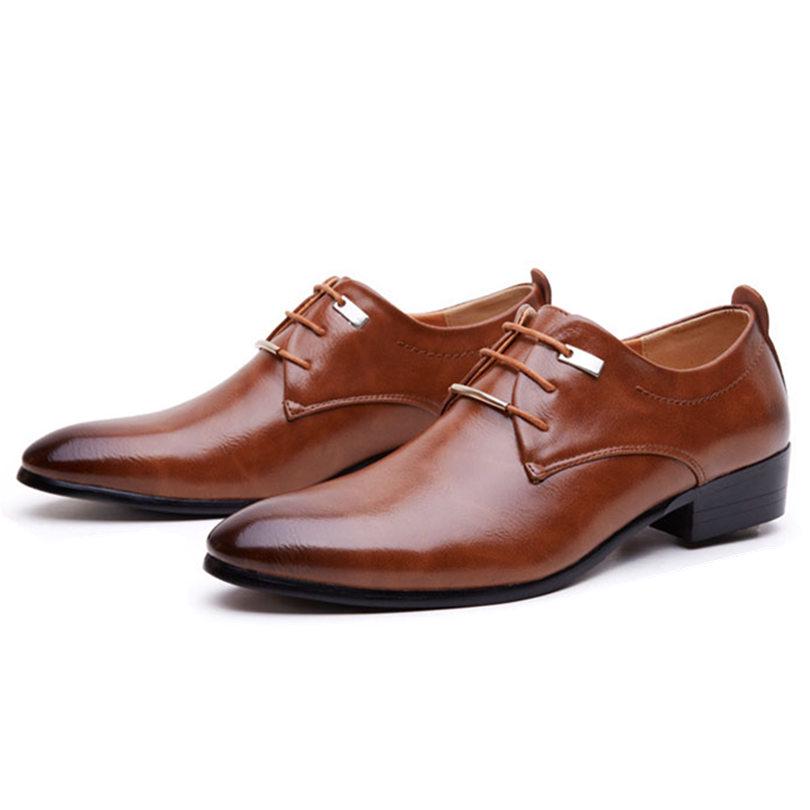 Hot 2024 Men Business Formal Dress Shoes Oxford Men PU Leather Shoes Lace-Up Pointed Toe British Style Men Shoes Brown Black