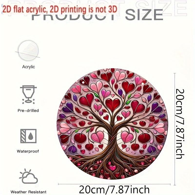2D Flat Round Tree Acrylic Decoration Sign, Pink, Red, Purple Heart Leaves Design, Suitable for Wall Decoration, Porch, Room, Villa, Accents Home, Hal