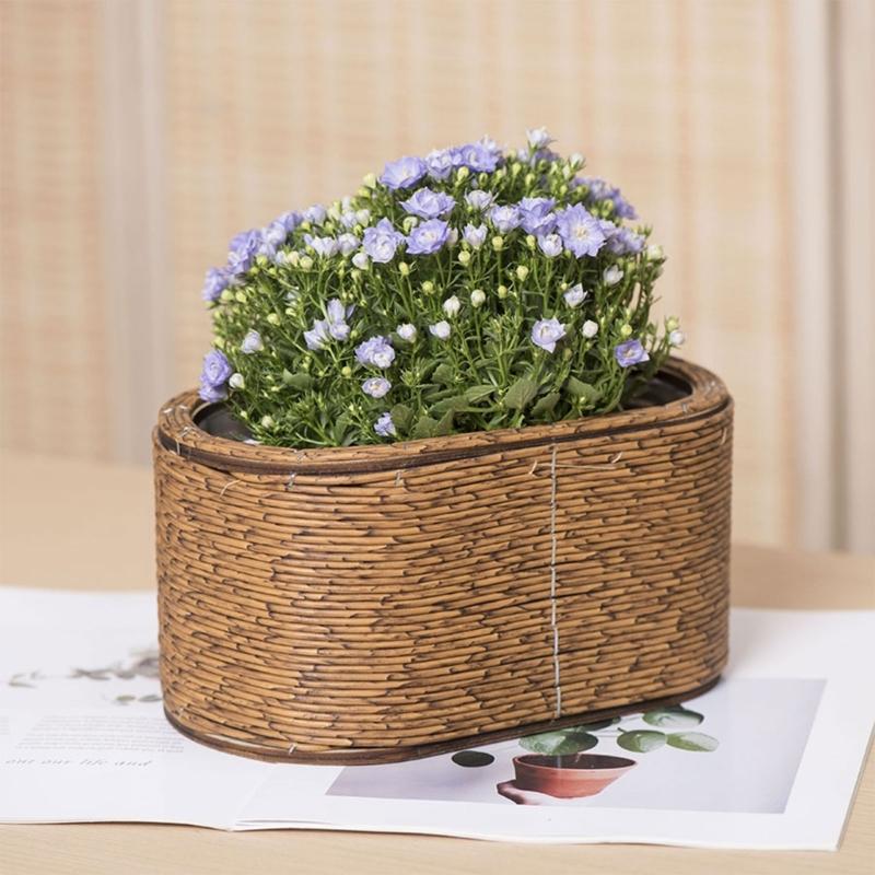 Natural Flower Plant Basket With Woven Rattan Design For Indoor And Outdoor Use Perfect For Herbs And Potted Flower Use