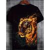 Men's Fire Tiger 3D Printed T-Shirt Casual Short Sleeve Crewneck Top Cool Blazing Flame Wild Animal Graphic Tee Trendy Streetwear Summer Clothes