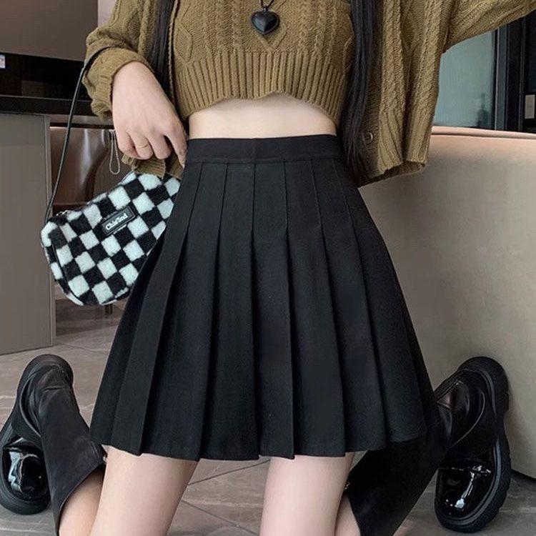 Women s High Waist Black Pleated A-line Skirt - Autumn Slimming Petite Midi Extra Small