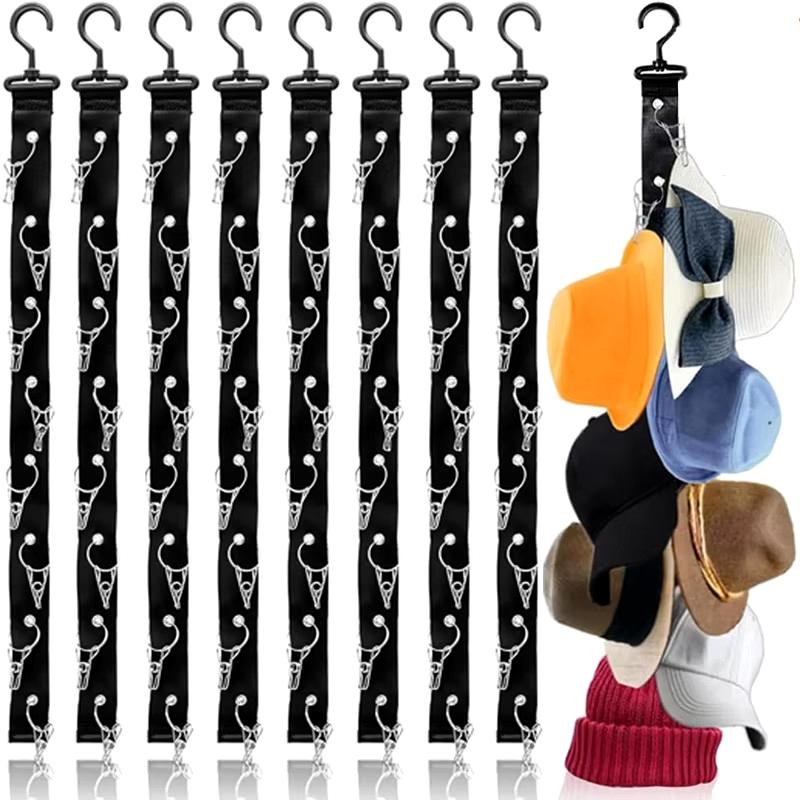 8 Clips Hanging Closet Organizer Cap Door Wall Mounted Rack Free Punch Hat Holder