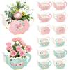 Tea Party Table Decorations Paper Teapot Vase 4-Design DIY Mother’s Day Ornaments Pink + Green 12PCS