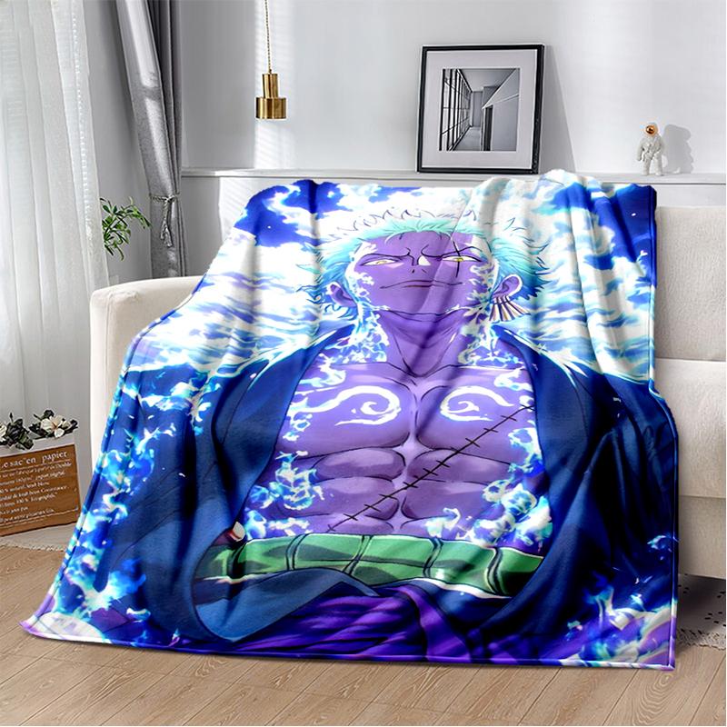 3D One P-Piece Cartoon Anime Flannel Blanket Soft Warm Throw Blanket for Bedroom Living Room Bed Camping Picnic Office Kids Gift