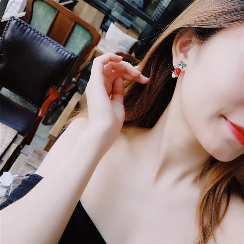 Women Fashion Christmas Bow Wind Chime Earrings Holiday Statement Dangle Earrings Xmas Jewelry Gift