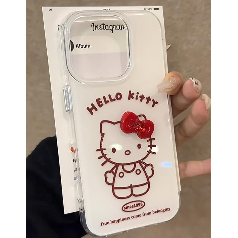 Carcasă de telefon mobil cu fundă vișinie și linie roșie Kitty, potrivită pentru Apple 16promax, iPhone 15plus, drăguță, 14