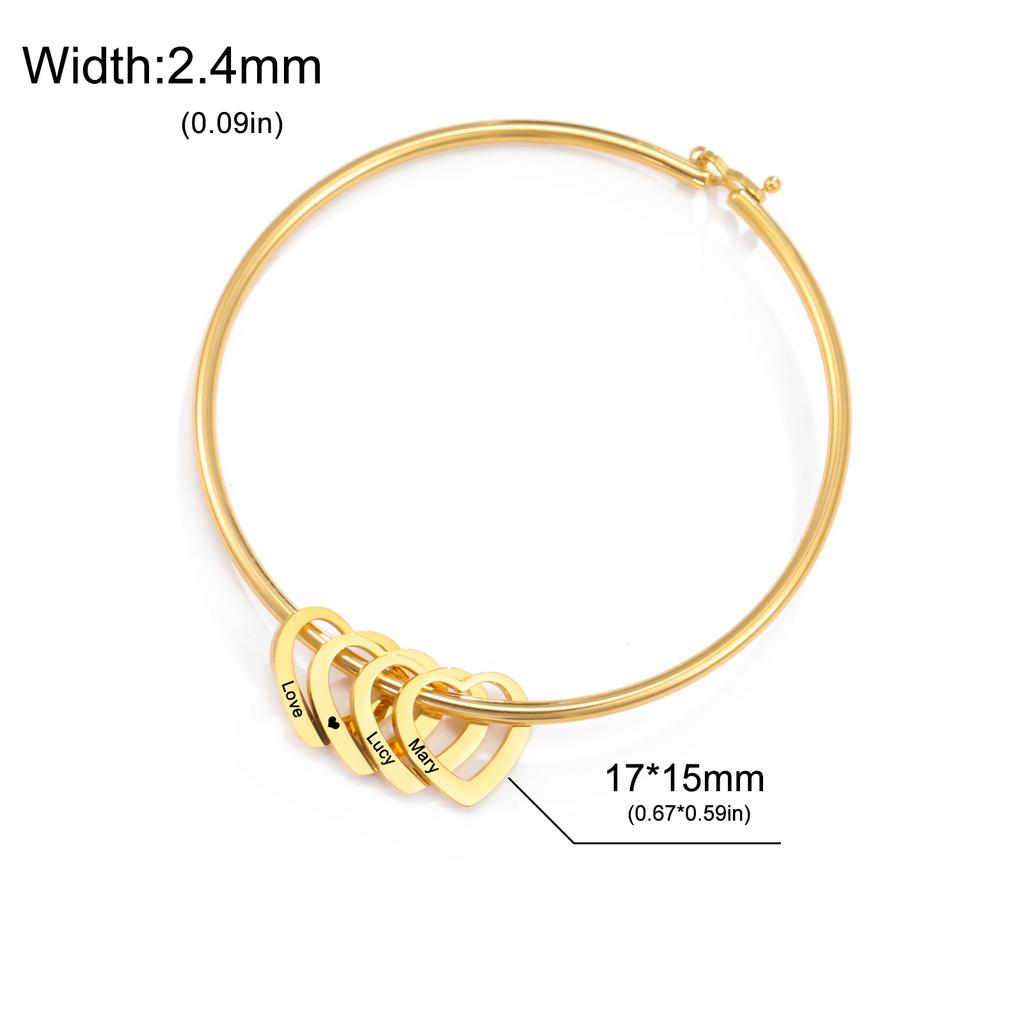 Lemegeton Customized Name Bracelet Love Heart Pendant Personalized bracelets Women Bangle Stainless Steel Jewelry Birthday Gifts