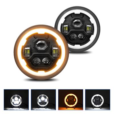 7-tums LED-strålkastare Rund strålkastare med Hi/Lo-ljus, DRL och Bärnstensfärgad Blinkers för Bilar Motorcyklar Vattentät IP67, 1